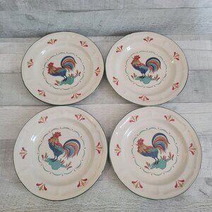 Set Of 4 Gibson Rooster Design Salad Plates 8" Ceramic Vintage Multicolor